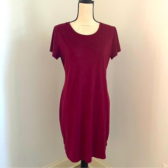 Vibe Sportswear Suede Short Sleeve Dress XL Deep Red Round Neck T-Shirt Dress - Picture 1 of 11